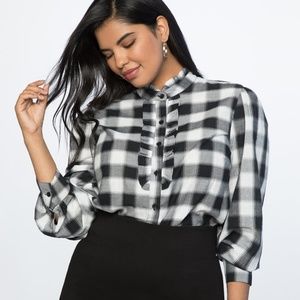 NWT Eloquii Ruffle Placket Shirt w/ Smocked Cuffs